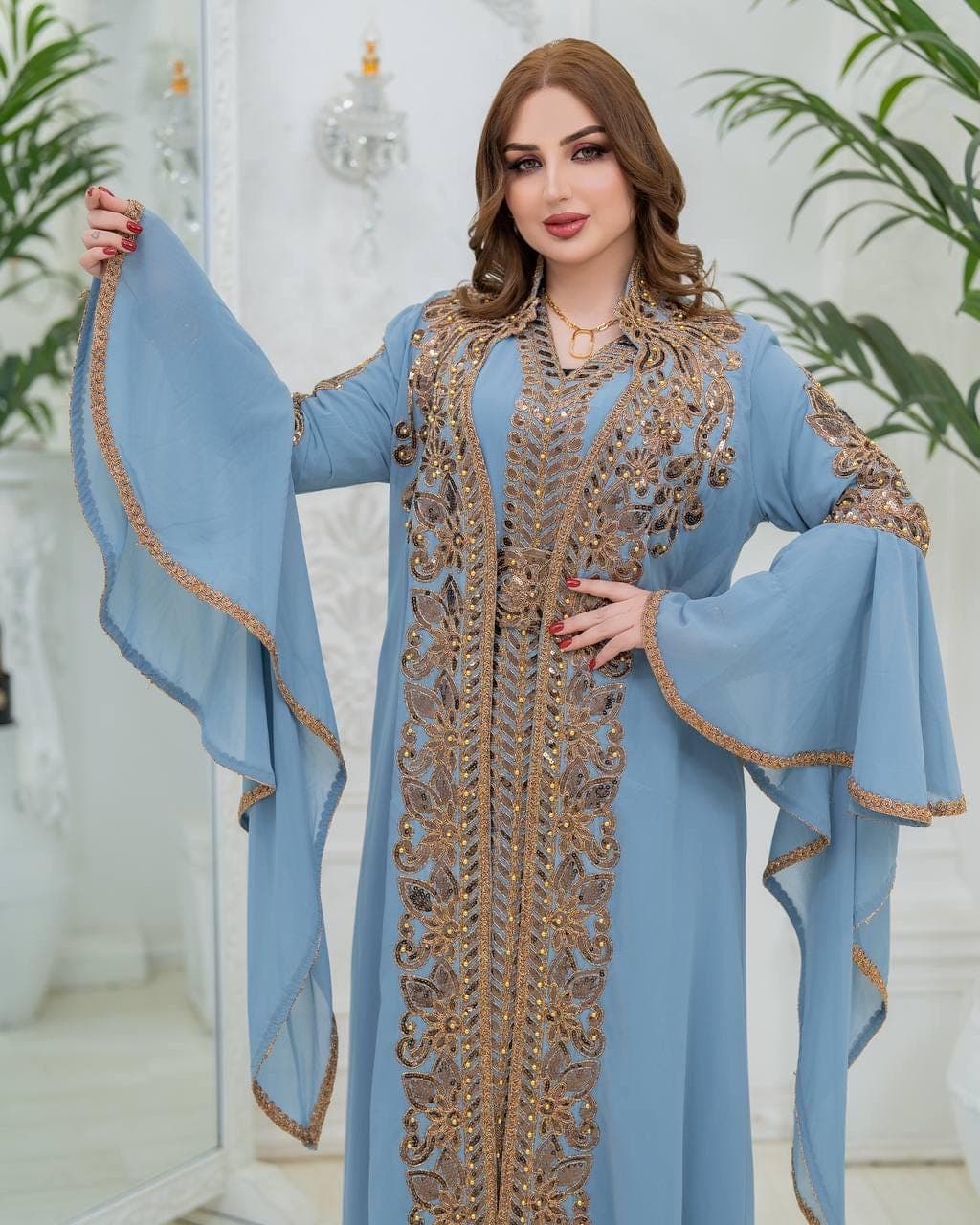 Luxury Crepe Kaftan Set | Crystal Belt, Modest Islamic Gown - image 4