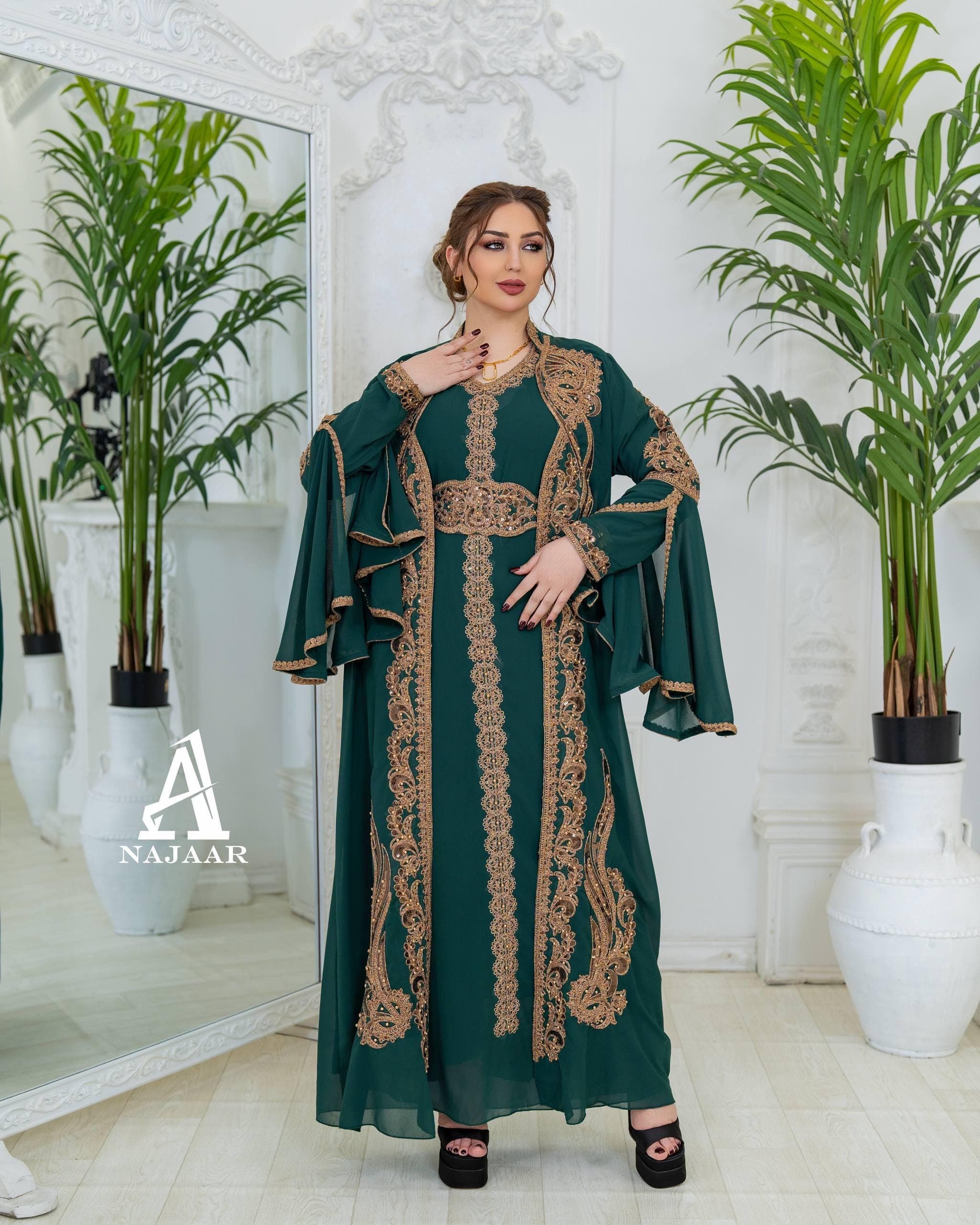 Luxury Kaftan Set | Crystal Belt, Modest Islamic Dress