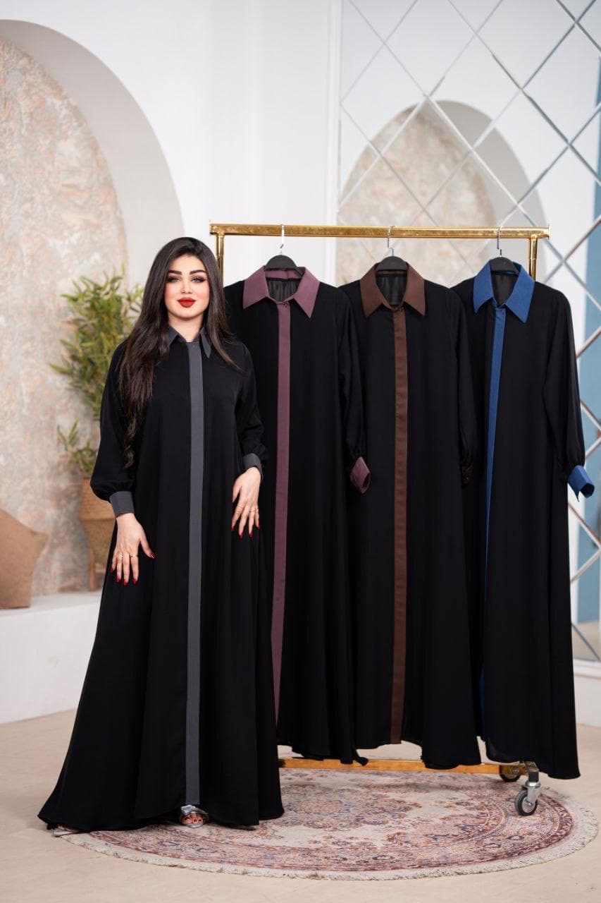 Black Abaya with Contrast Front Panel | Modern Buttoned Abaya | Elegant Modest Dress & | Luxury