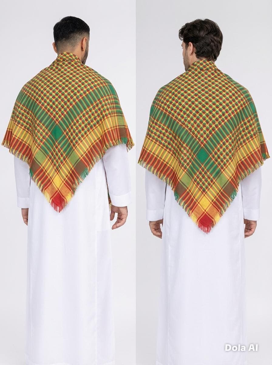 Multi-Tone Heritage Keffiyeh Scarf – Traditional Green, Red, Gold Patterned Cotton