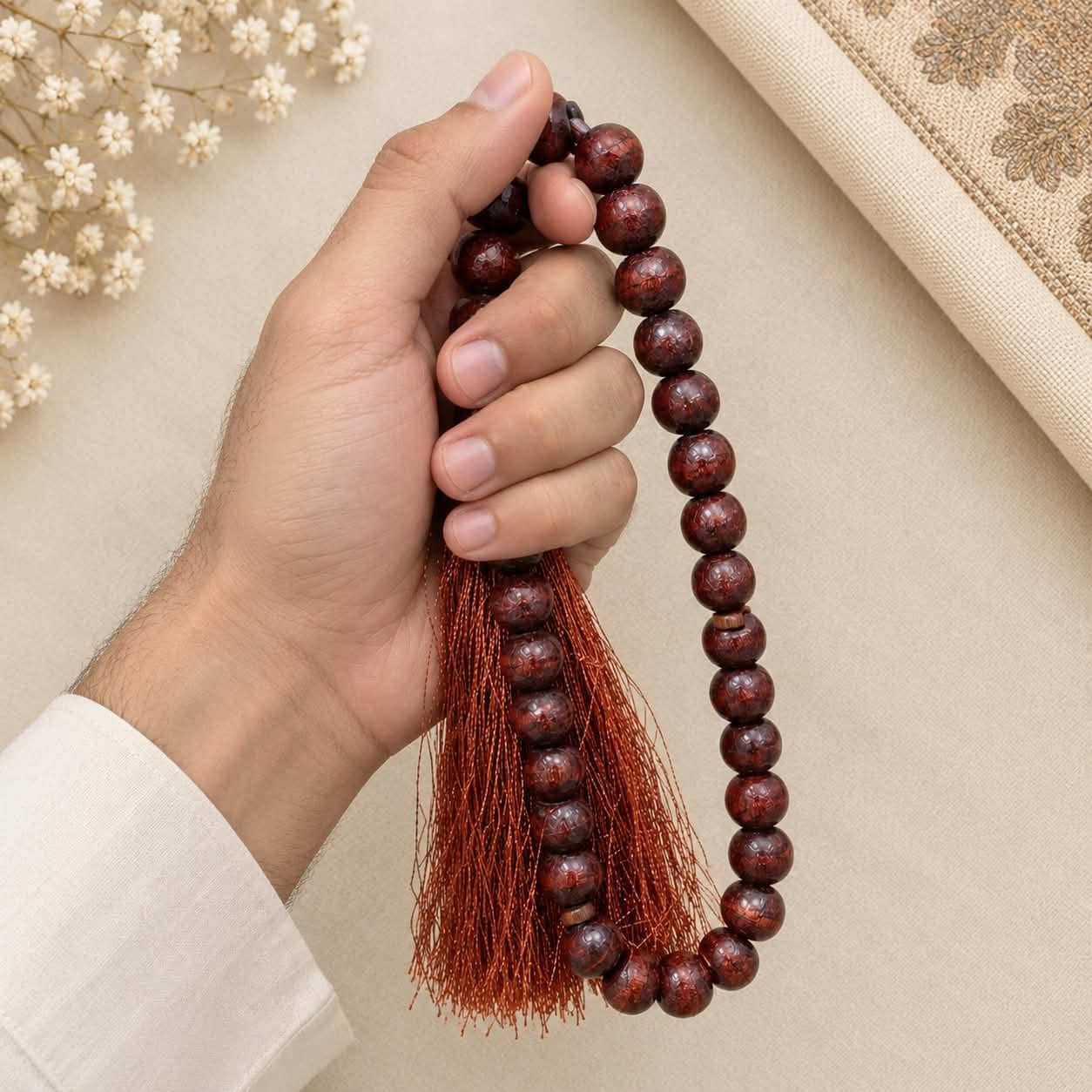 Handmade Wooden Tasbih, 35 Beads with Tassel, Lightweight Islamic Prayer Beads - image 3