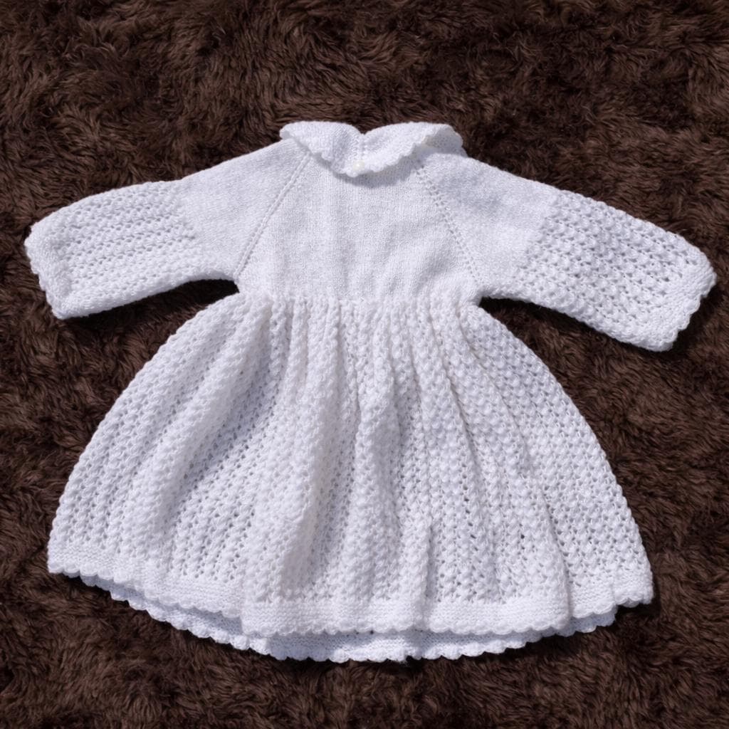 Handmade White Knit Baby Dress Set | Bonnet & Booties - image 4
