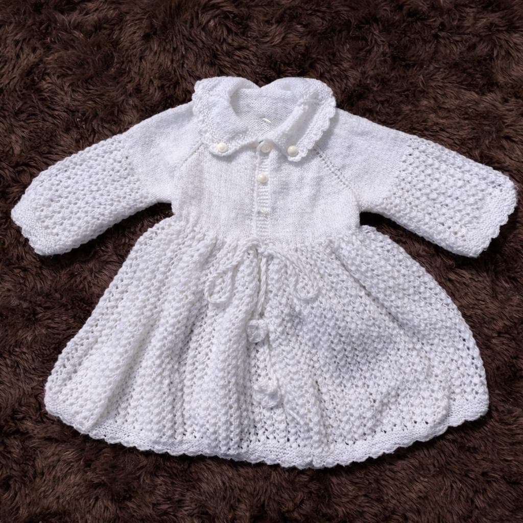 Handmade White Knit Baby Dress Set | Bonnet & Booties - image 3