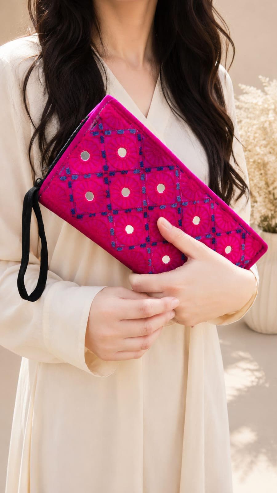 Handmade Sindhi Embroidered Clutch, Pink Ethnic Wristlet, Boho Evening Bag - image 3