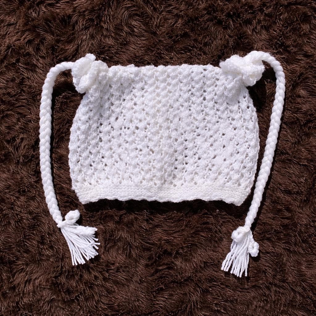 Handmade White Knit Baby Dress Set | Bonnet & Booties - image 5