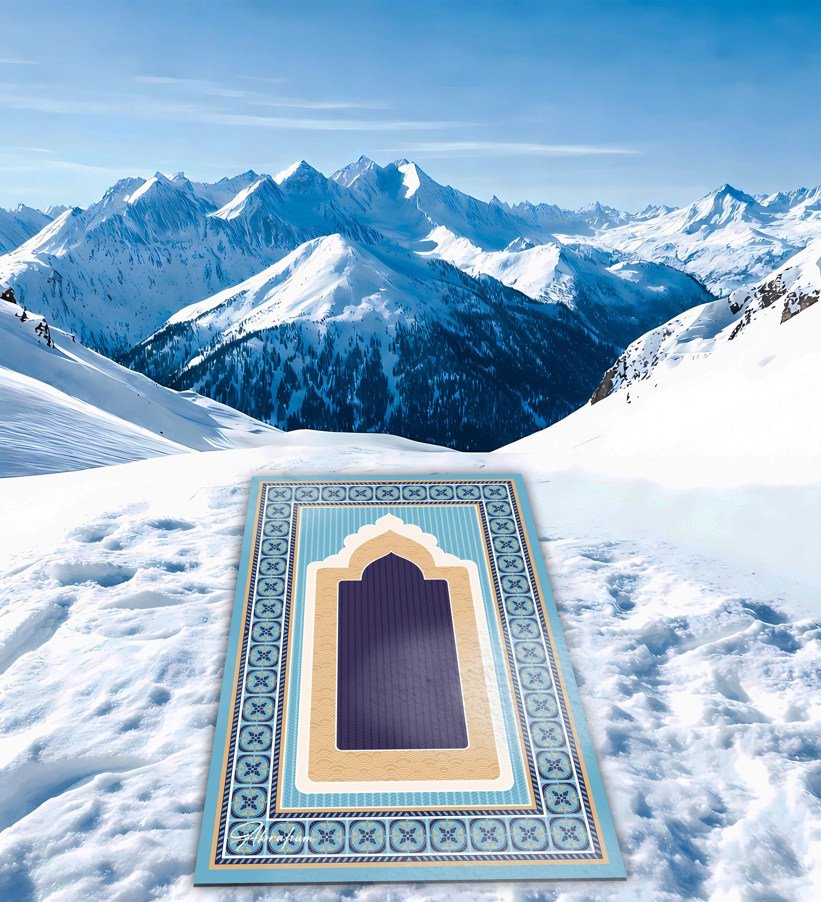 Thick Plush Turkish Prayer Rug – Blue Islamic Prayer Mat, Modern Design - image 4