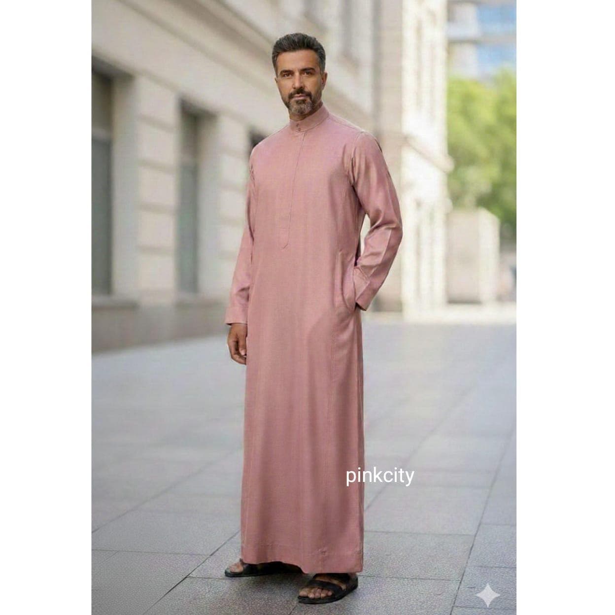 Men’s Blush Pink Thobe | Islamic Jubba for Men | Long Sleeve Arabic Thawb | Muslim Prayer