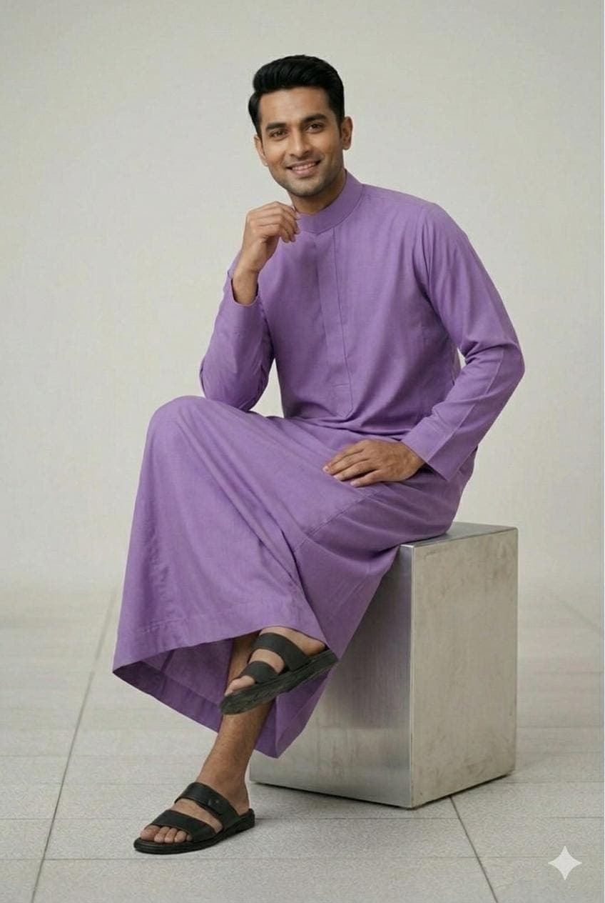 Men's Lavender Thobe Kaftan – Minimalist Islamic Jubba, Eid Muslim Dress - image 3