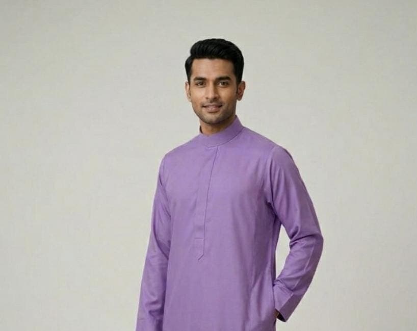Men's Lavender Thobe Kaftan – Minimalist Islamic Jubba, Eid Muslim Dress - image 4