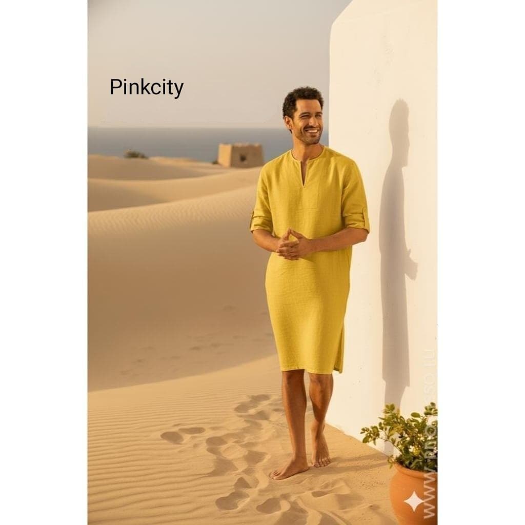 Men's White Linen Kaftan, Minimalist Summer Thobe, Beach Resort Arabic Tunic Eid Outfit - image 5