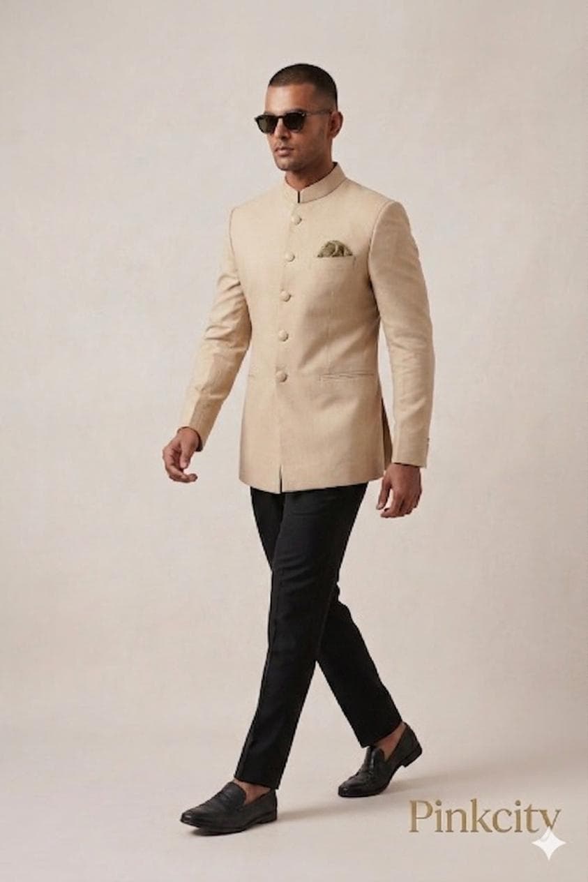 Men's Beige Jodhpuri Suit | Indian Wedding Bandhgala Prince Coat Outfit - image 3