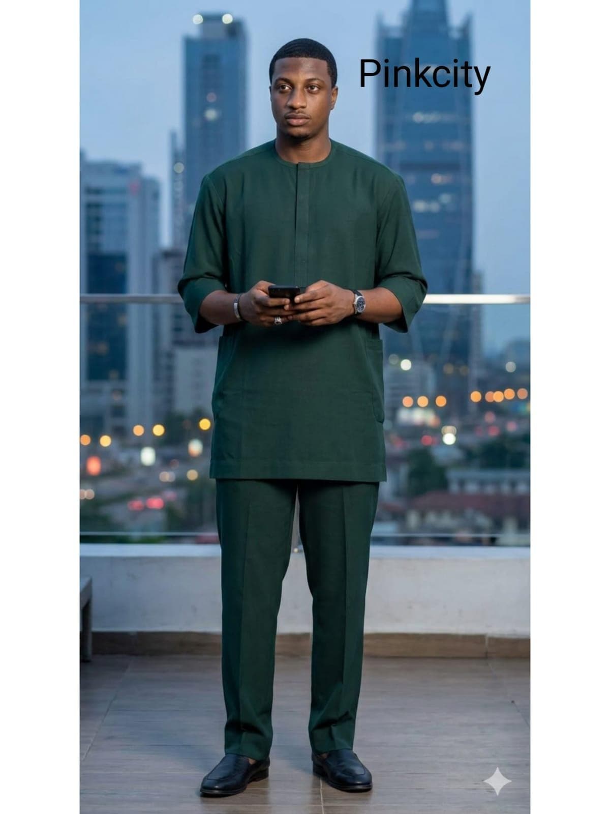 Men's Dark Green Kurta Pajama Set, Modern Ethnic Festive Wear - image 3