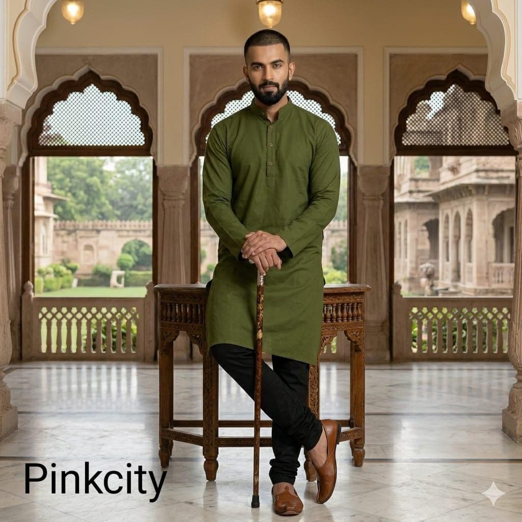 Men's Green Kurta Pajama Set, Indian Ethnic Wedding Festive Outfit - image 3