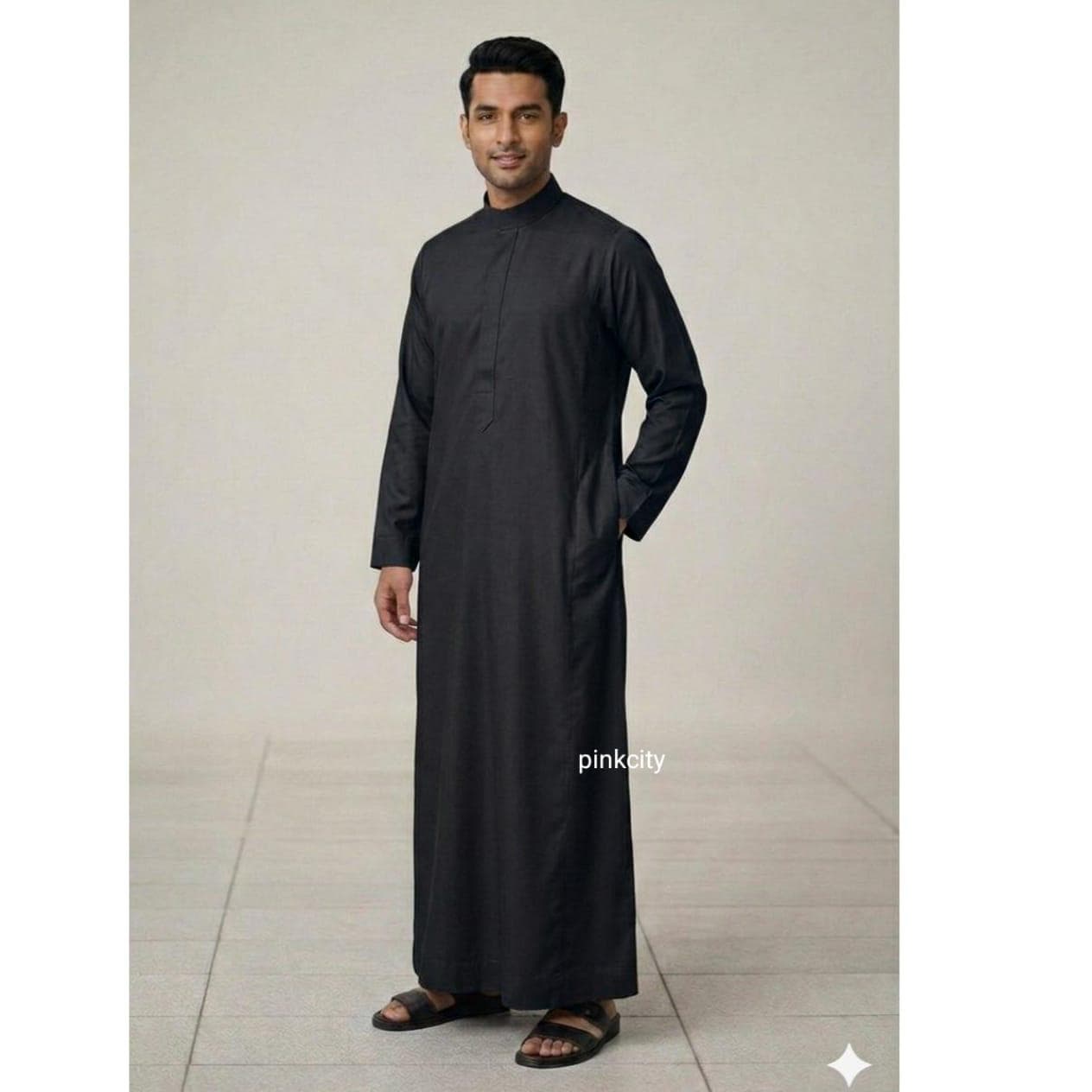 Men’s Black Thobe Jubba – Islamic Long Dress Men – Saudi Style Kurta – Eid Ramadan Outfit