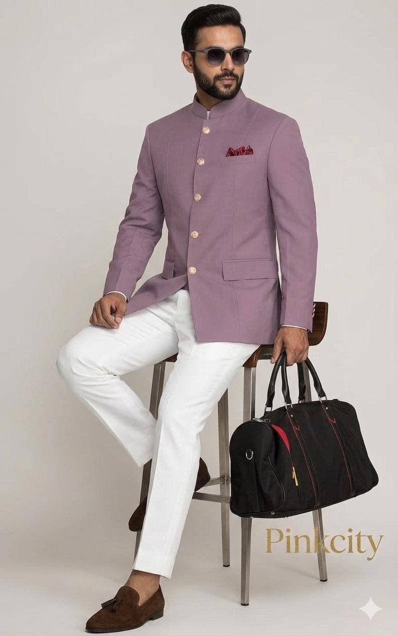Men's Mauve Jodhpuri Suit | Bandhgala Wedding Groom Nehru Jacket Set Royal Ethnic Wear - image 4
