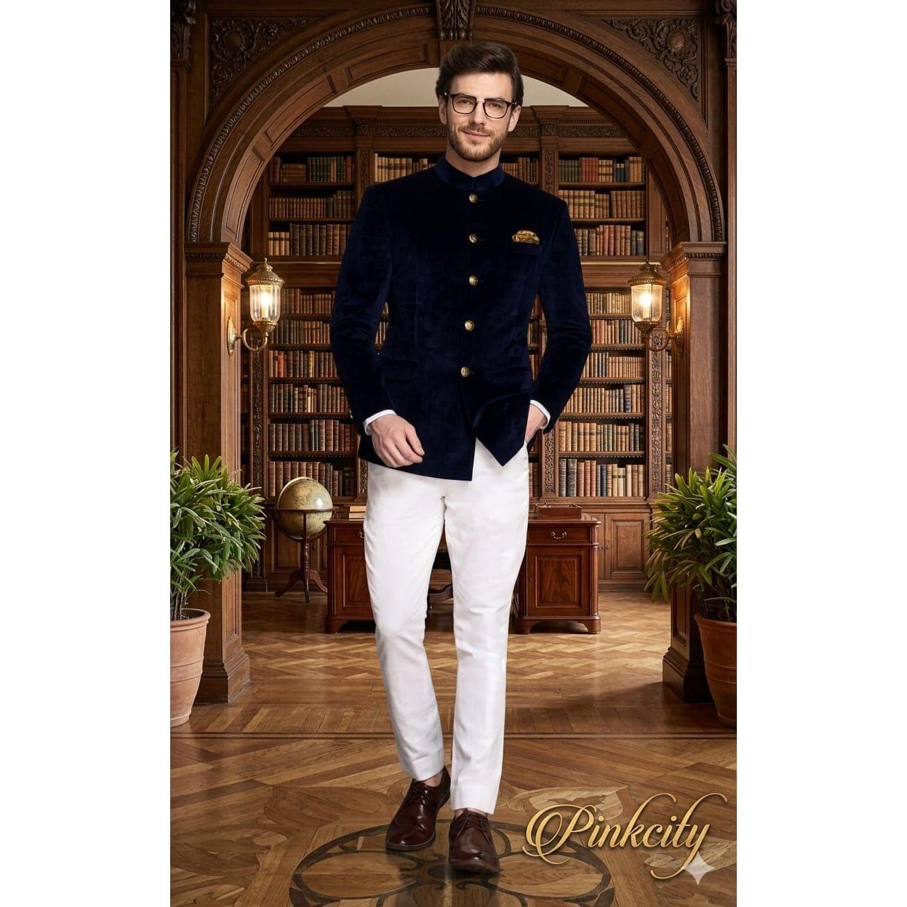 Navy Blue Velvet Jodhpuri Suit | Men's Bandhgala Wedding Outfit