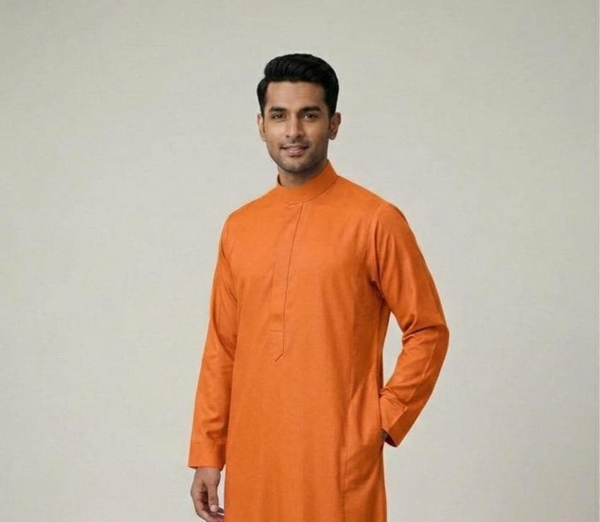 Men's Orange Long Kurta Thobe | Islamic Jubba for Ramadan, Eid Wear - image 2