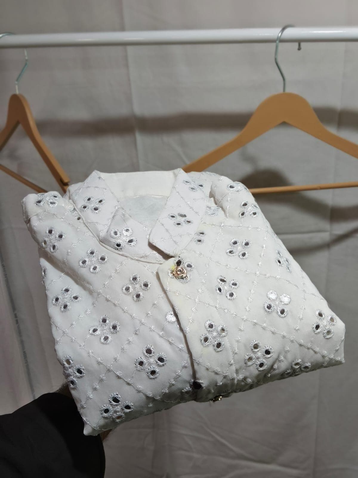 White Embroidered Men’s Kurta | Mirror Work Cotton Kurta for Men | Ethnic Festive Wear