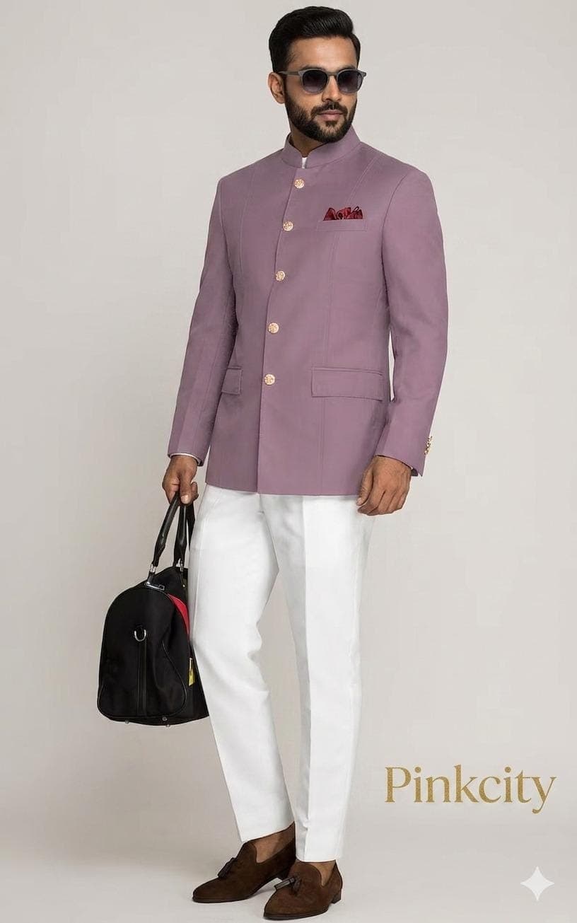 Men's Mauve Jodhpuri Suit | Bandhgala Wedding Groom Nehru Jacket Set Royal Ethnic Wear - image 3