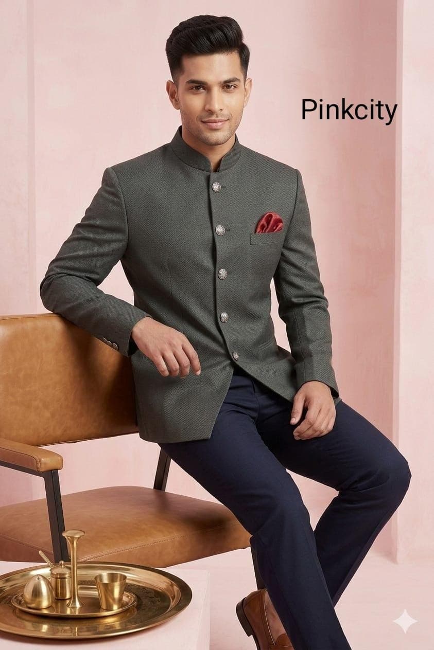 Charcoal Grey Jodhpuri Suit | Men's Bandhgala Prince Coat, Indian Wedding Outfit - image 3