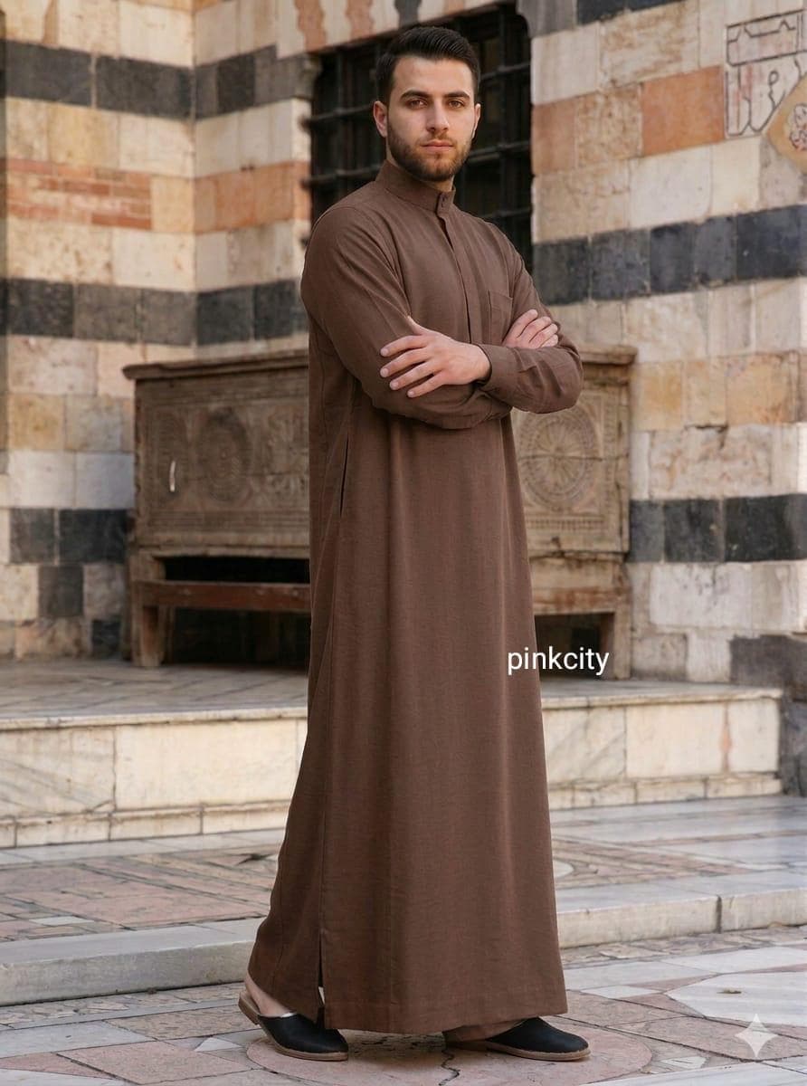 Men Brown Thobe Jubba, Islamic Wear, Muslim Prayer , Arabic , Eastern Kaftan, Ramadan Eid Outfit - image 3