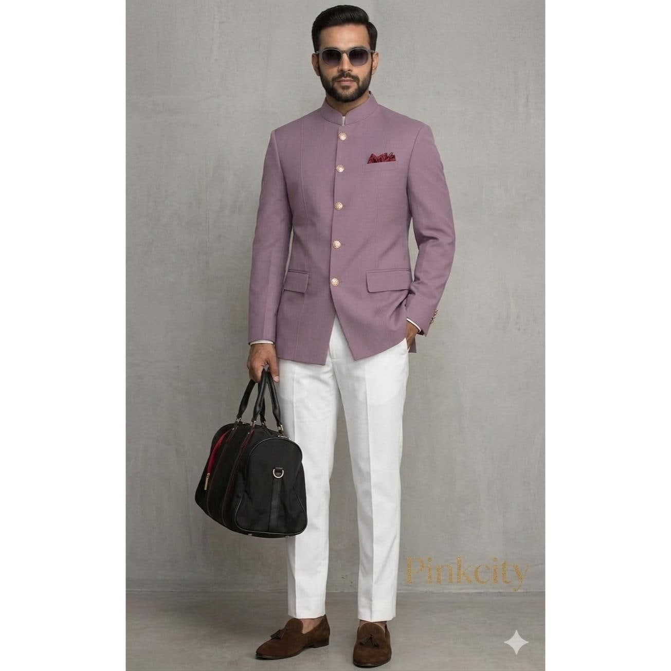 Men's Mauve Jodhpuri Suit | Bandhgala Wedding Groom Nehru Jacket Set Royal Ethnic Wear