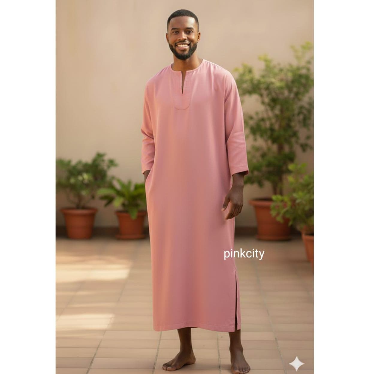 Men's Luxury Kaftan Robe | Minimalist Black Dusty Rose Thobe Loungewear