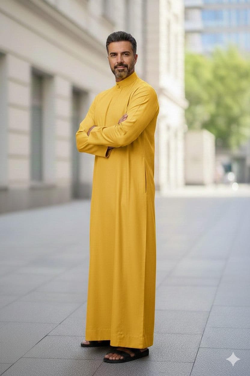 Men's Mustard Yellow Thobe | Islamic Jubba, Eid Prayer Abaya - image 3