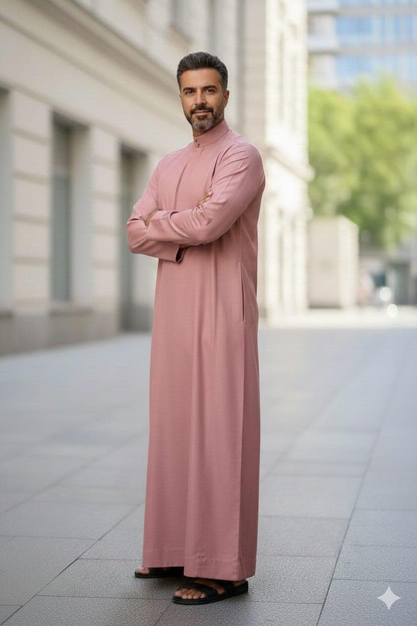 Men’s Blush Pink Thobe | Islamic Jubba for Men | Long Sleeve Arabic Thawb | Muslim Prayer - image 3