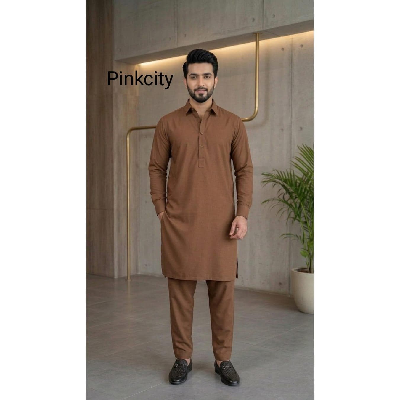 Men's Brown Cotton Kurta Pajama Set | Traditional Pakistani Eid Wedding Outfit