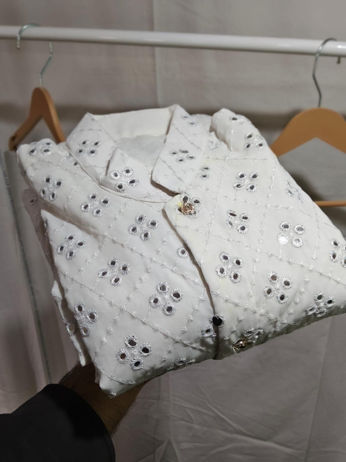 White Embroidered Men’s Kurta | Mirror Work Cotton Kurta for Men | Ethnic Festive Wear - image 3