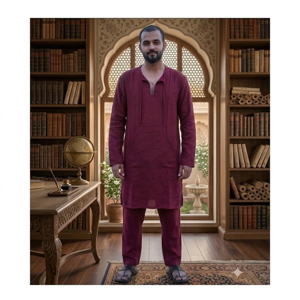 Men’s Linen Kurta Pajama Set | Maroon Ethnic Wear | Breathable Summer Kurta | Indian Wedding Outfit