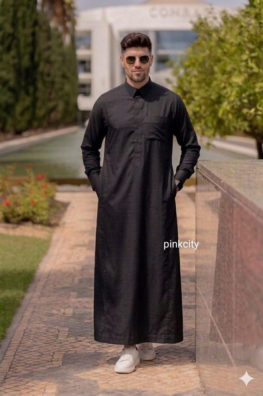 Luxury Black Thobe for Men | Islamic Jubba | Modern Kaftan with Pockets | Minimalist Arab Dishdasha - image 4