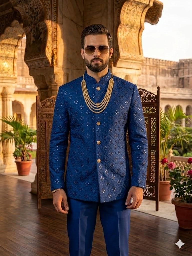 Men’s Blue Jodhpuri Suit, Bandhgala Suit for Wedding, Indian Groom Outfit, Indo Western Men - image 3
