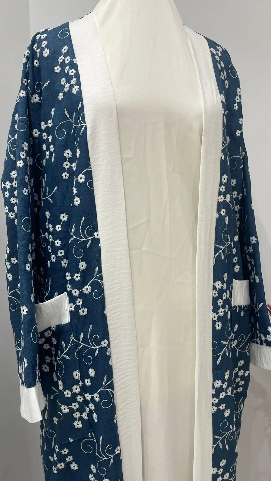 Blue Floral Kimono Abaya | Modest Open Front Duster | Handmade Tunisian Layering Piece - image 5