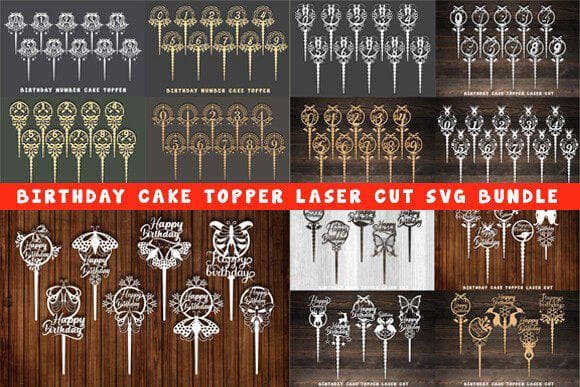 Birthday Cake Topper SVG Bundle, Laser Cut Files, Cricut Silhouette Decoration