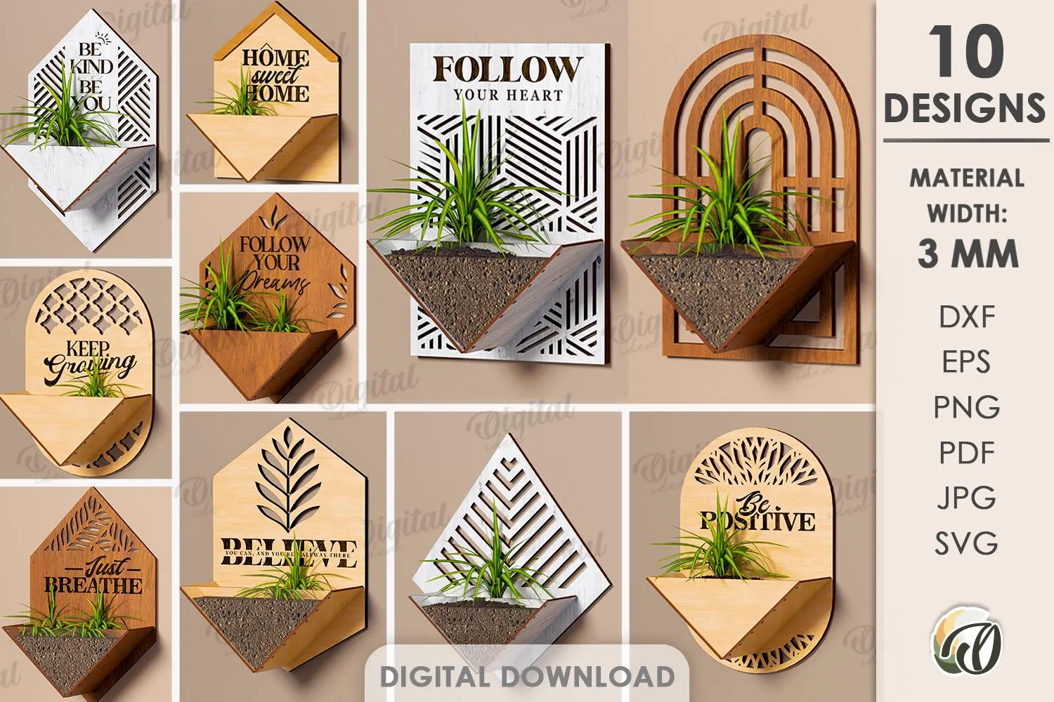 10 Wooden Hanging Planter Designs | Laser Cut SVG DXF Files (Digital Download)