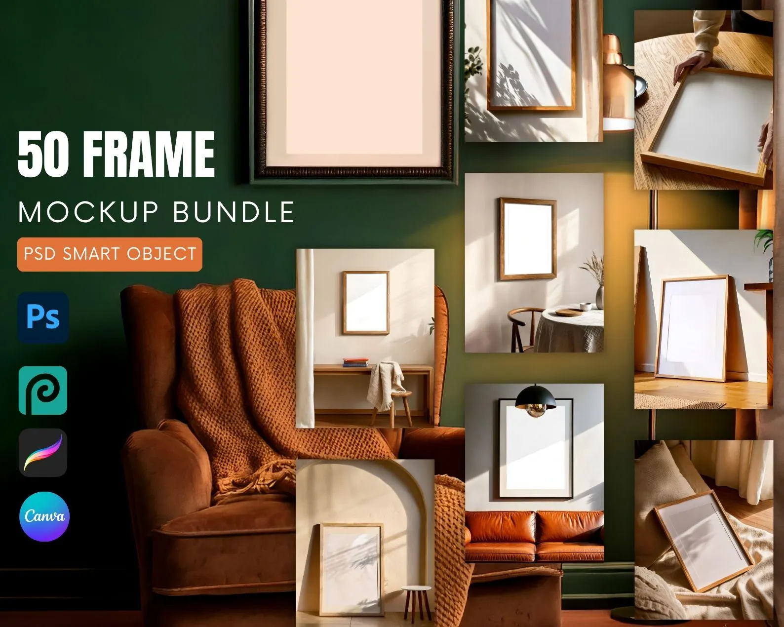 50 Frames Mockup PSD Bundle: Wall Art Display