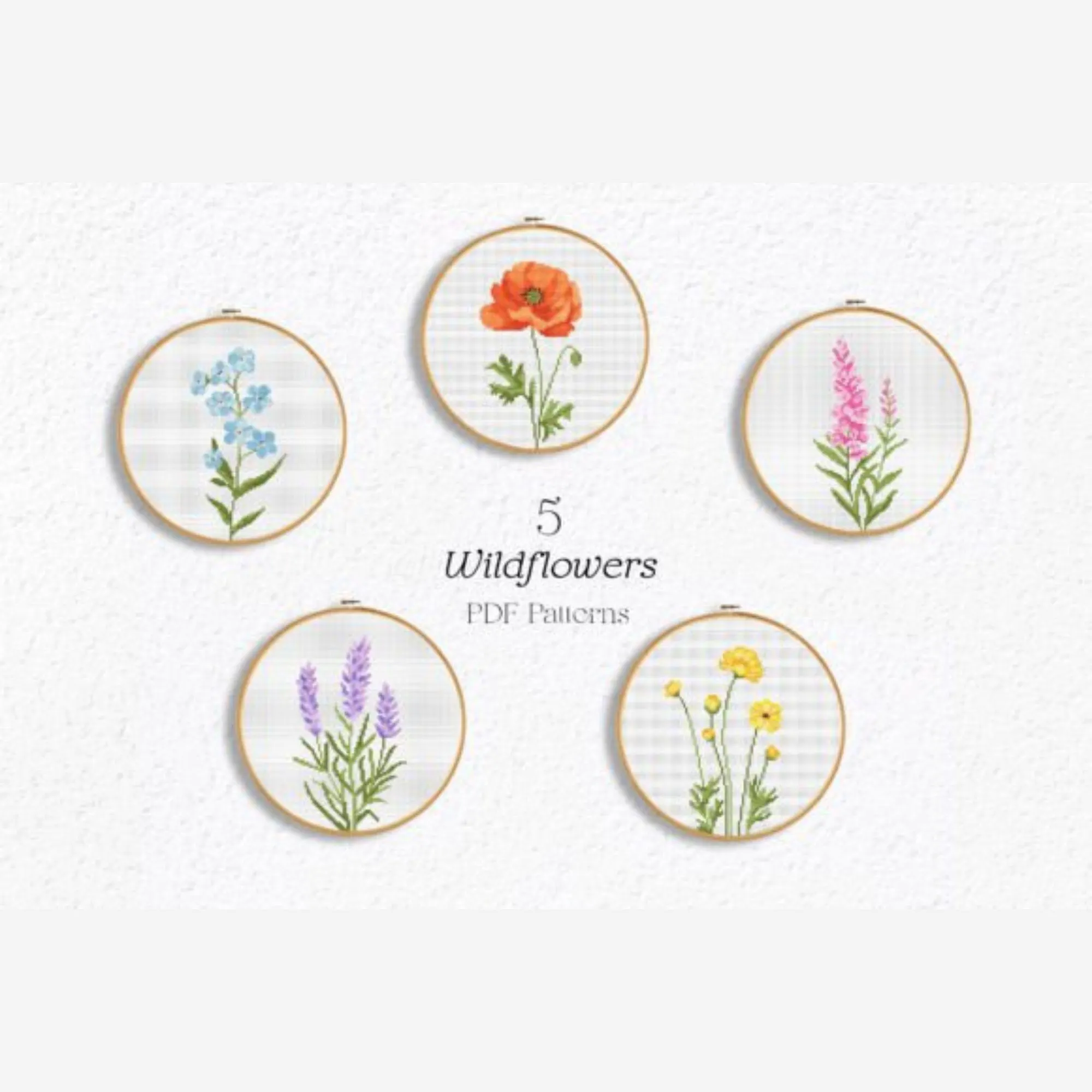 5 Wildflower Cross Stitch Patterns | Beginner Floral Embroidery PDF Download