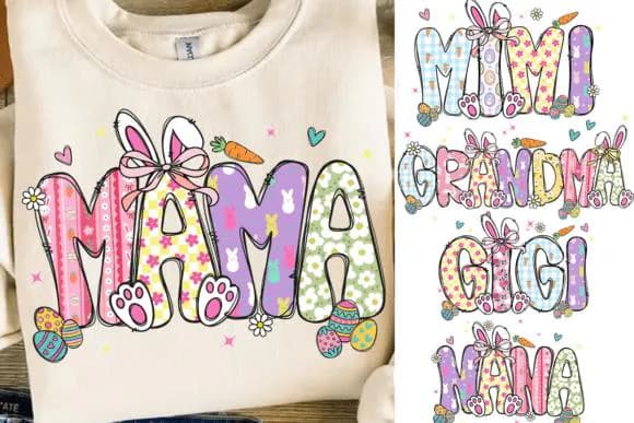 Coquette Easter Mama Bundle PNG – Easter Nana Mimi Gigi – Bunny Sublimation