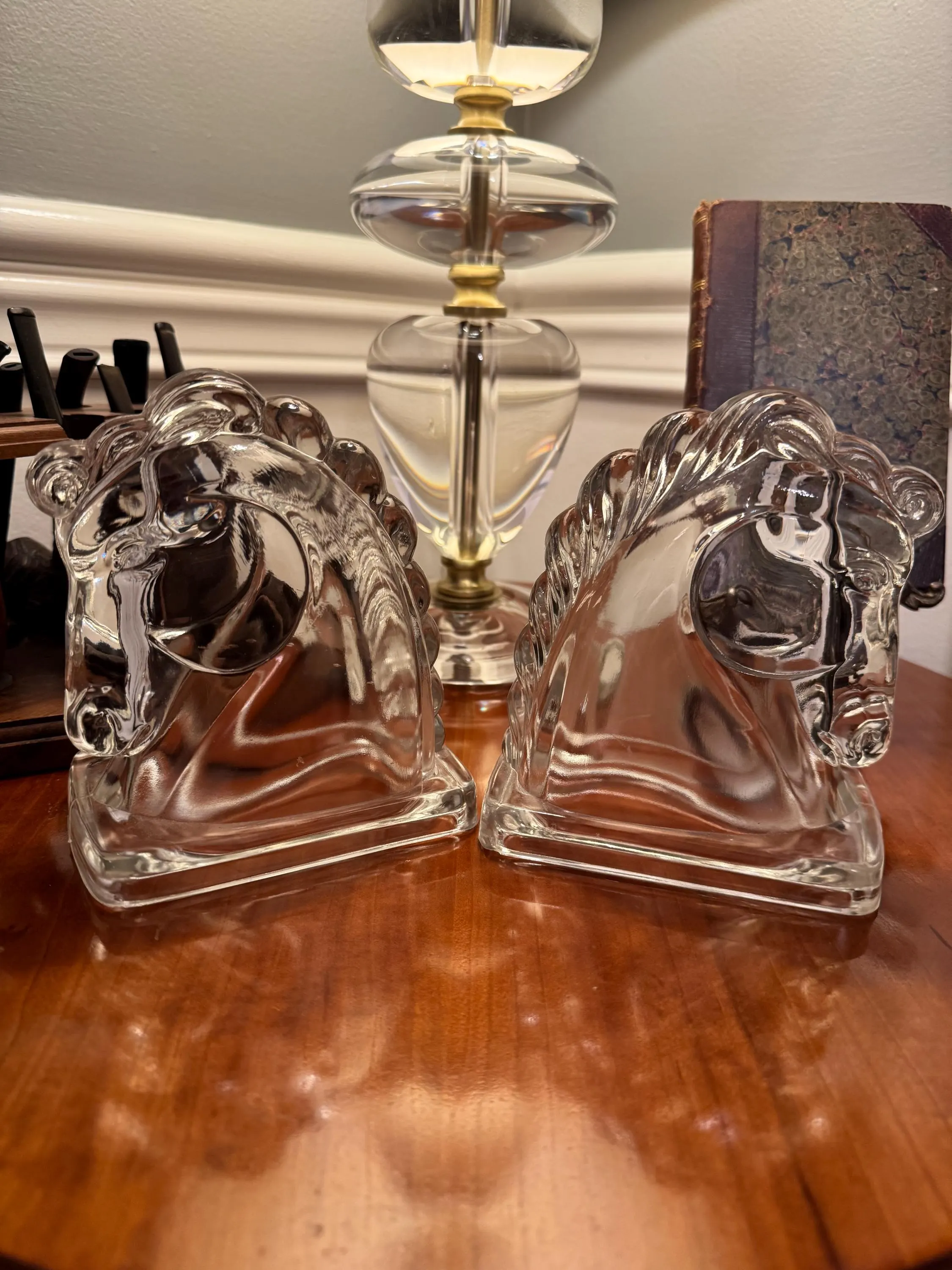 Vintage Clear Pressed Glass Horse Head Bookends by Federal Glass - image 5