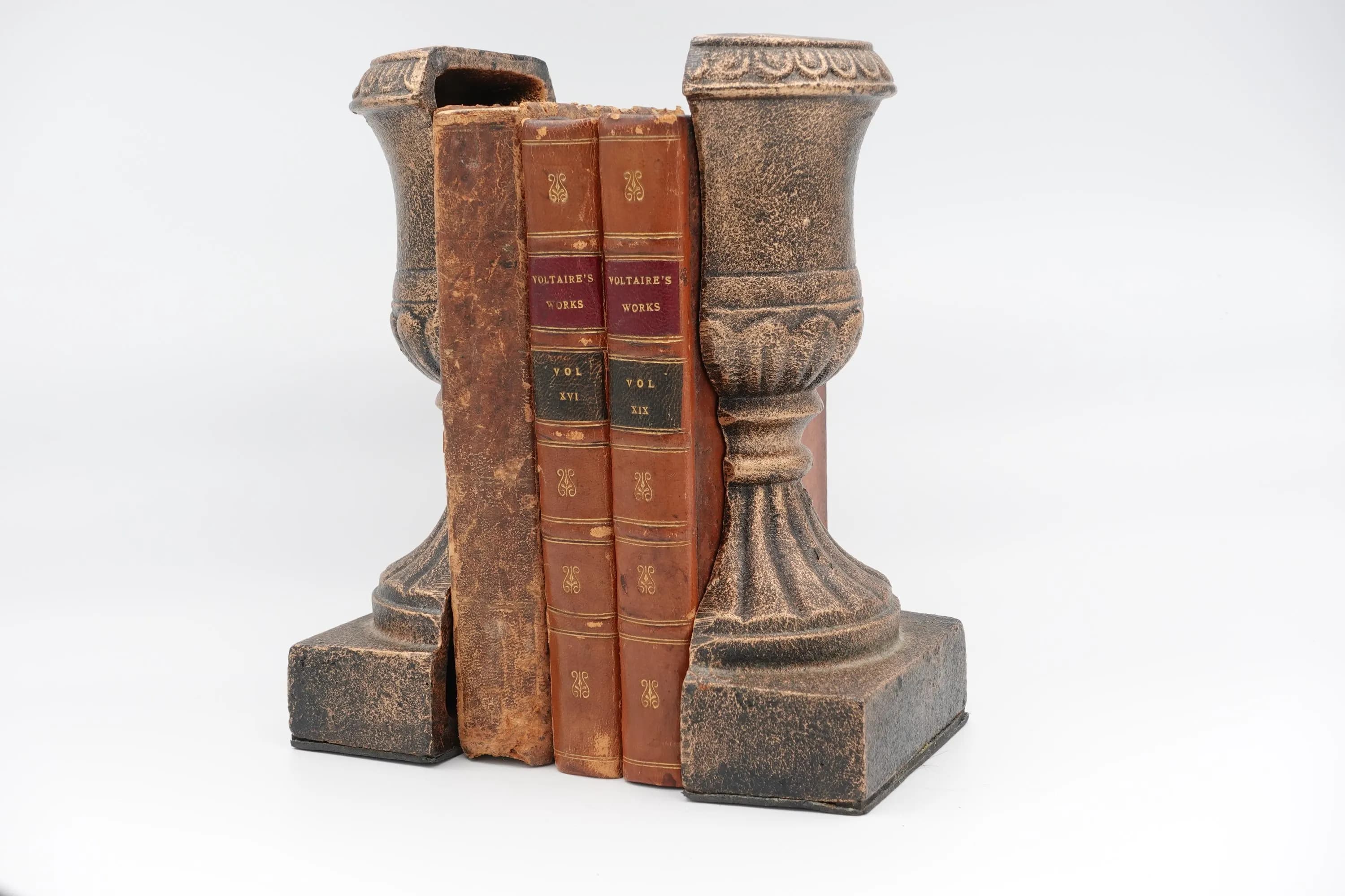 Cast Iron Urn Bookends Pair | Antiqued Bronze Classical Pedestal Book Ends | Old World Library Decor - image 4