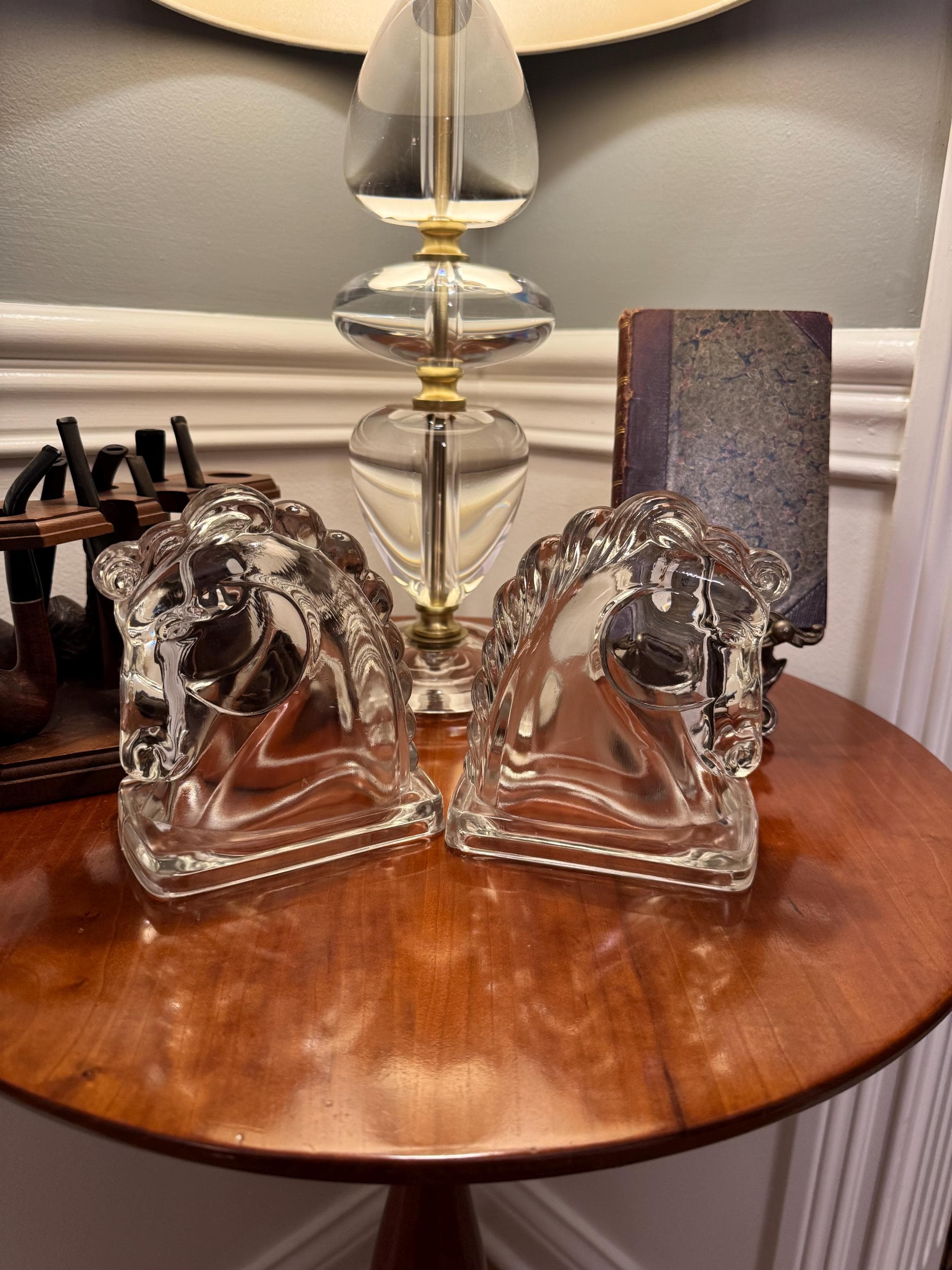 Vintage Clear Pressed Glass Horse Head Bookends by Federal Glass - image 3