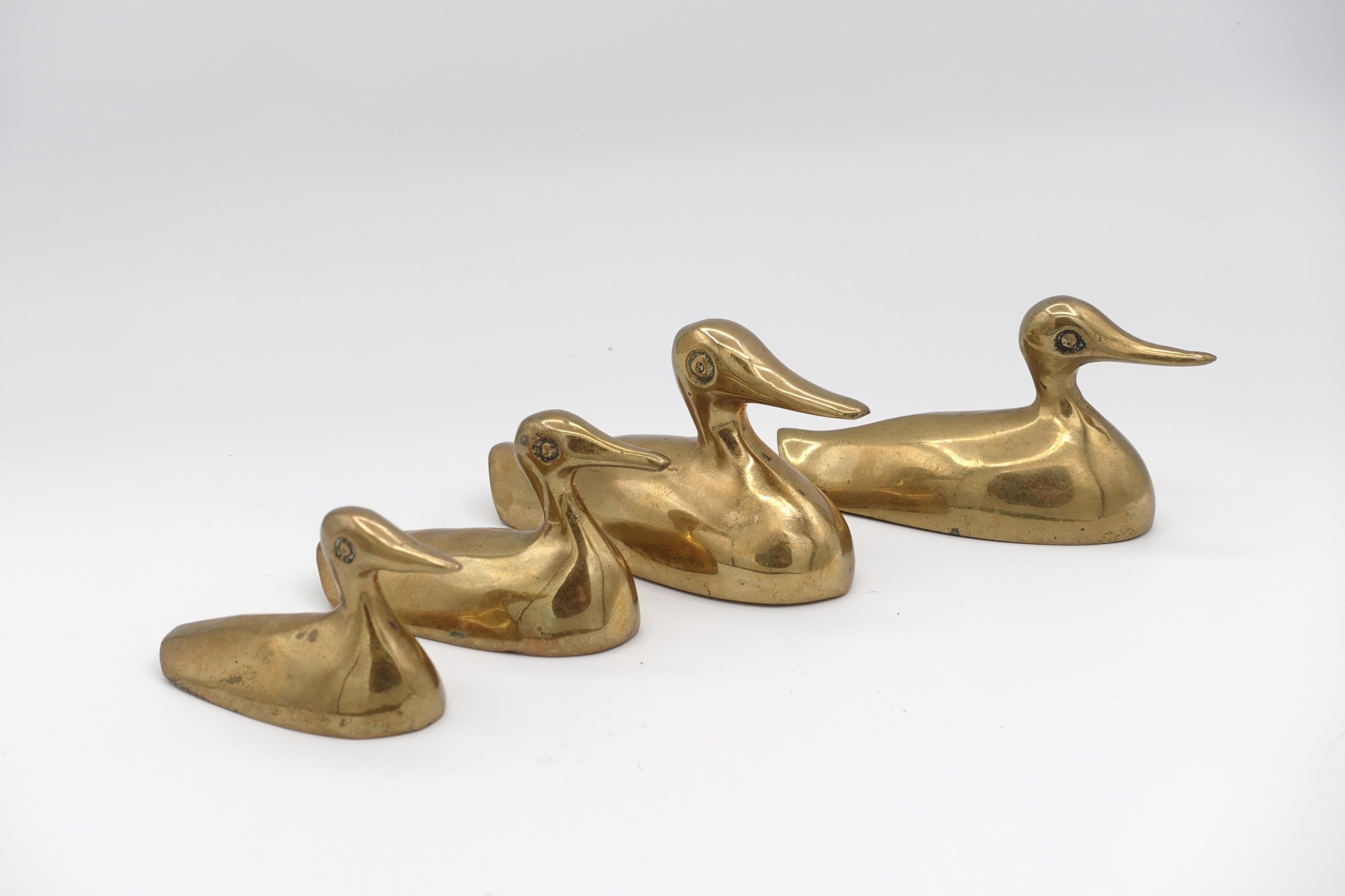 Vintage Brass Duck Family Set of 4 | Graduated Brass Ducks | Handcrafted Korea | Mid Century Brass Animal Decor