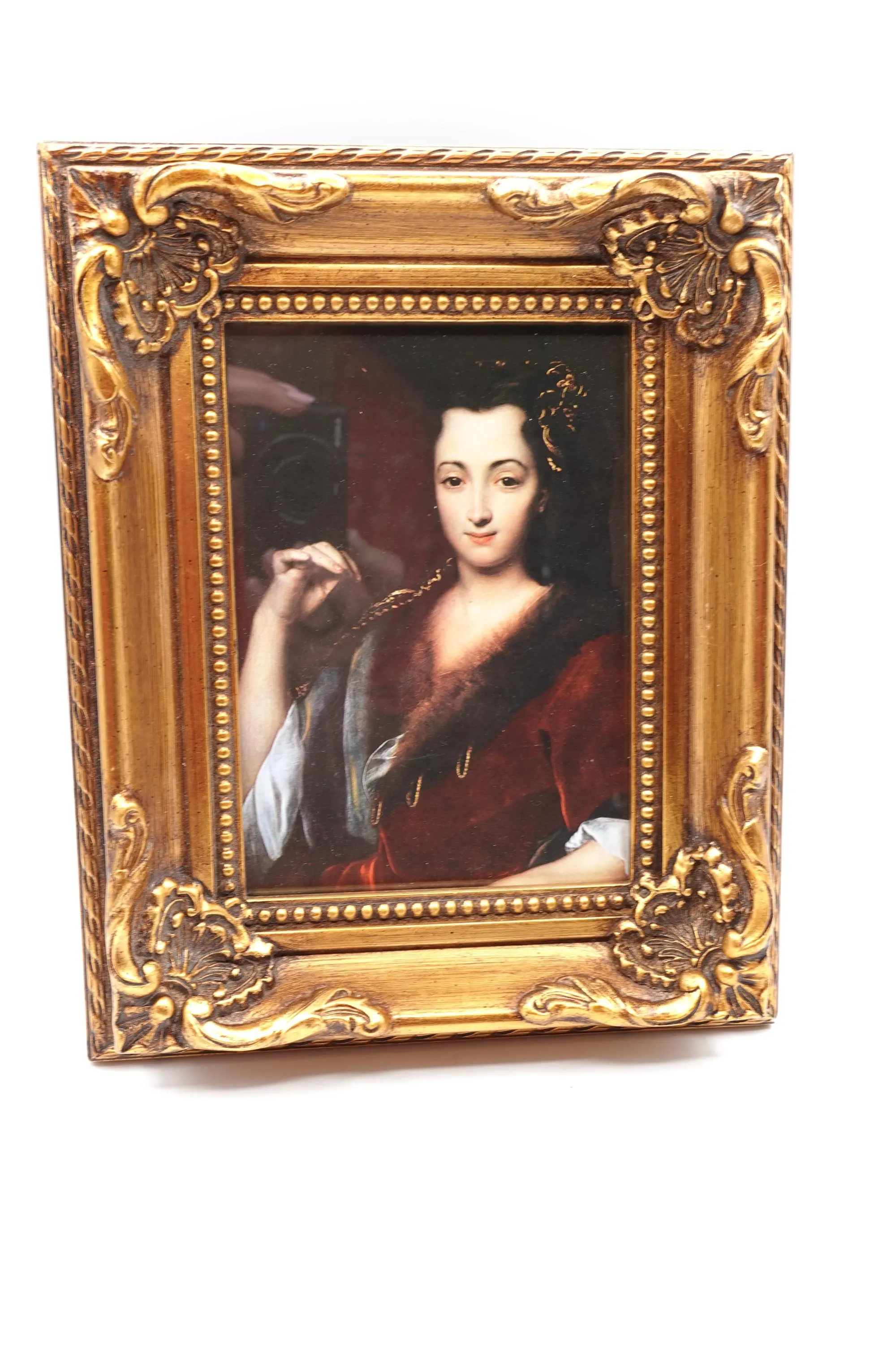 Ornate Gold Framed Lady Portrait Print Old World European Style Victorian Baroque Decor 10 Inch