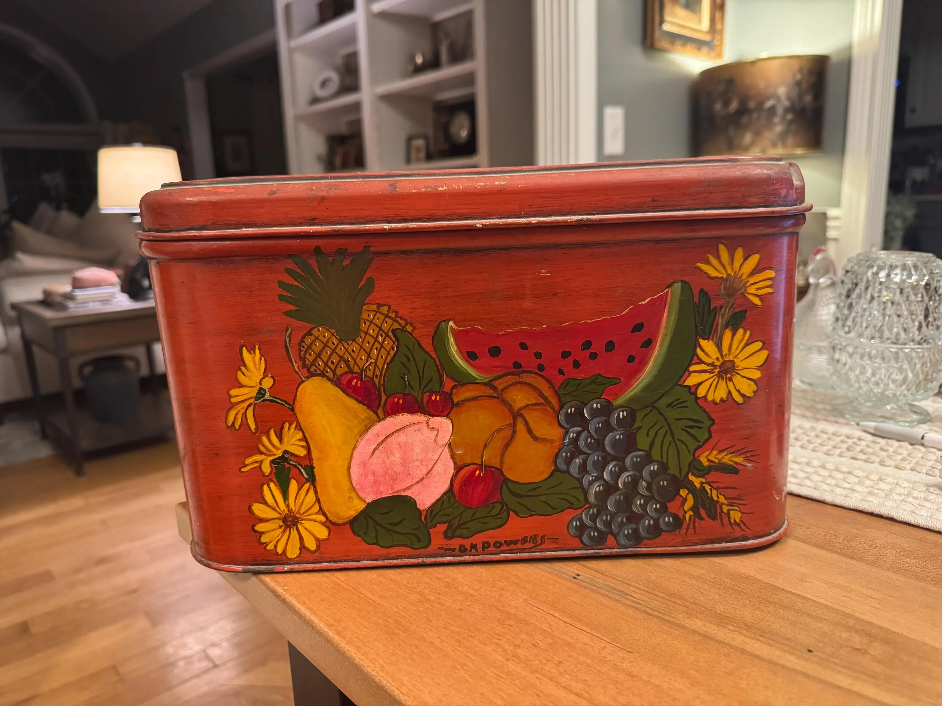 Vintage Hand-painted Tin Bread Box