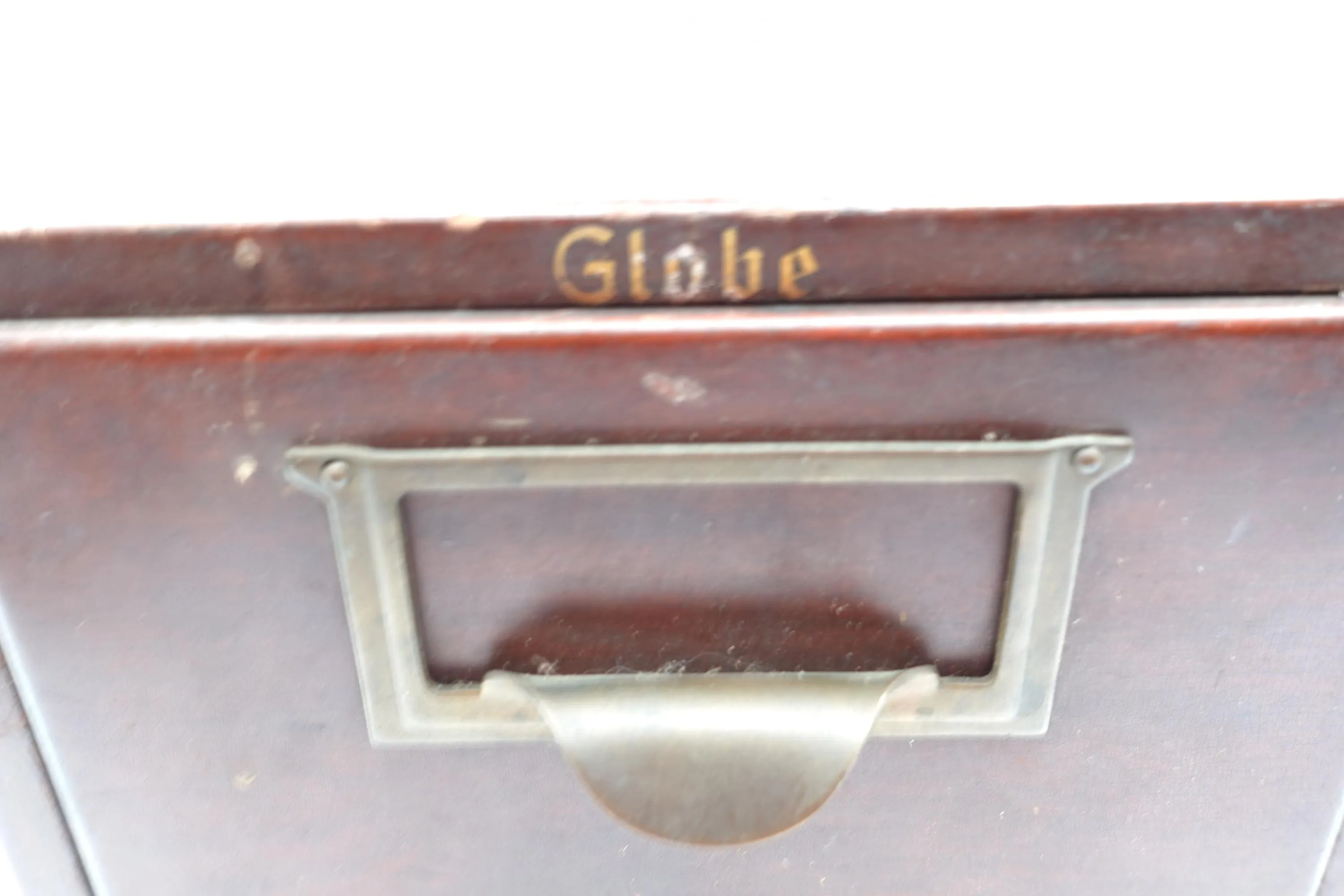 Antique Globe Wood Card Index File Drawer Vintage Oak Card Catalog Office Storage Brass Pull - image 4