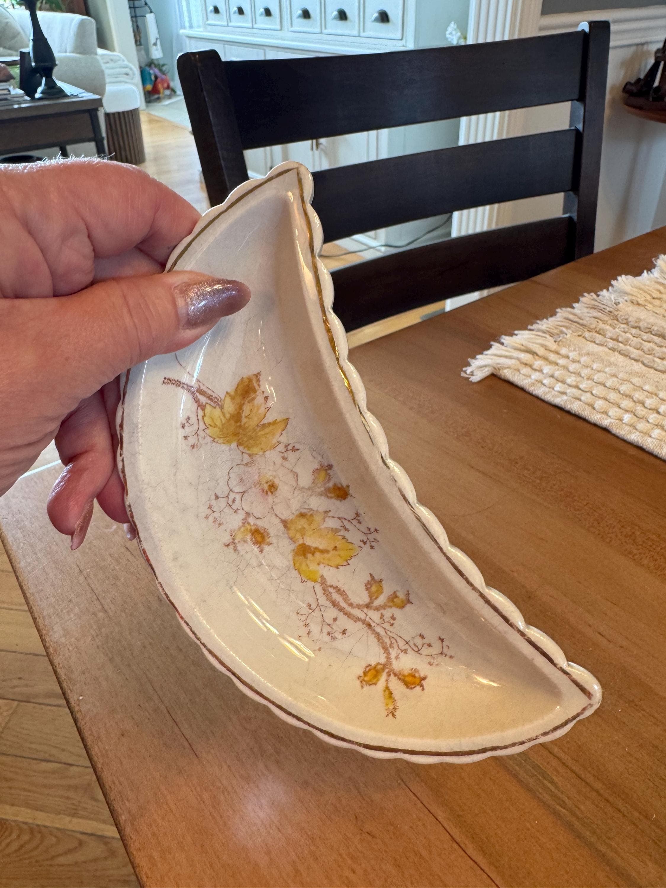 Antique Porcelain Bone Dish with Florals and Gold Trim - image 3