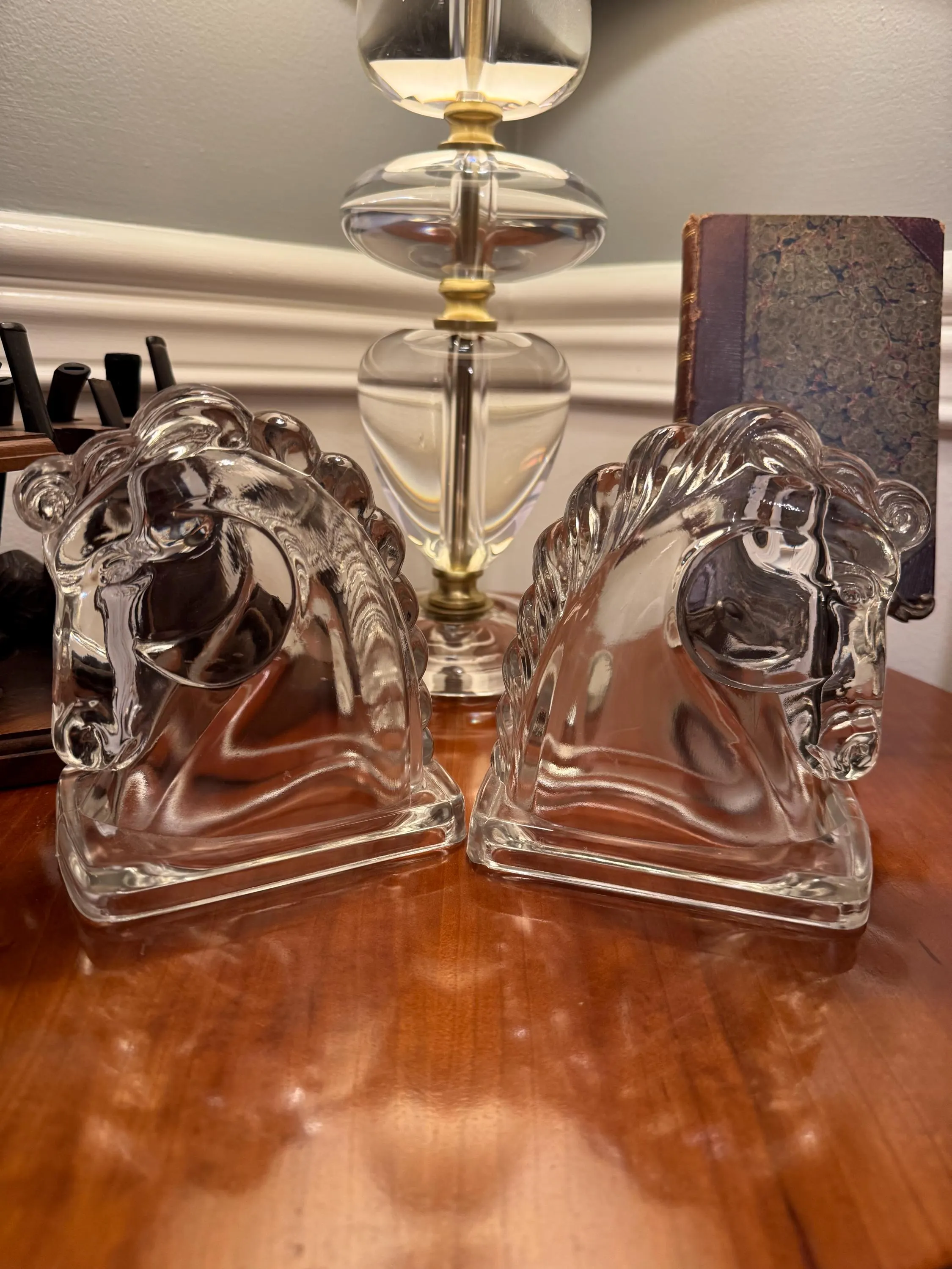 Vintage Clear Pressed Glass Horse Head Bookends by Federal Glass - image 4