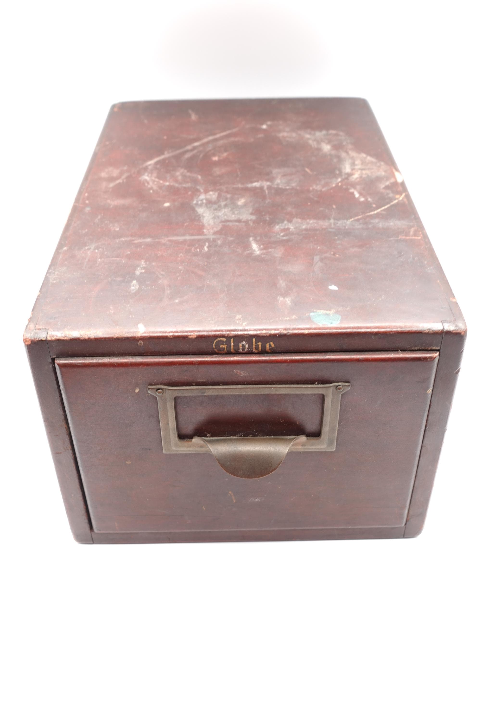 Antique Globe Wood Card Index File Drawer Vintage Oak Card Catalog Office Storage Brass Pull - image 3